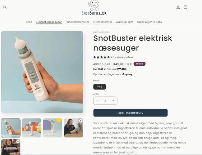 Snotbuster.dk - Børne/babywebshop med godt varelager og +75% bruttomargin