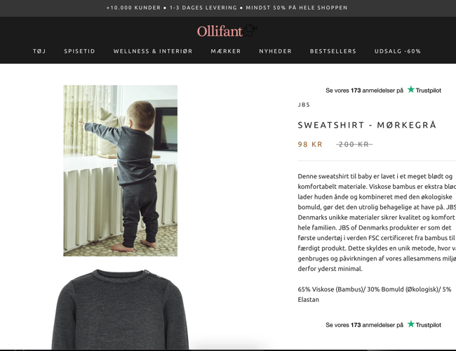Ollifant.dk - webshop med +65.000 følgere - Millionomsætning - stort potentiale.