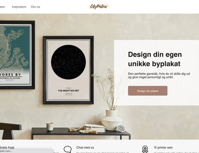 CityPosters.dk - Lader kunder designe deres egne personlige byplakater - Omsætning: 223.666 kr. Overskud: ca. 80.000 kr.