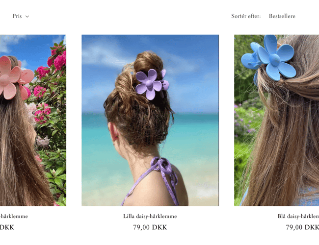 Salgsklar webshop med salg af hårklemmer