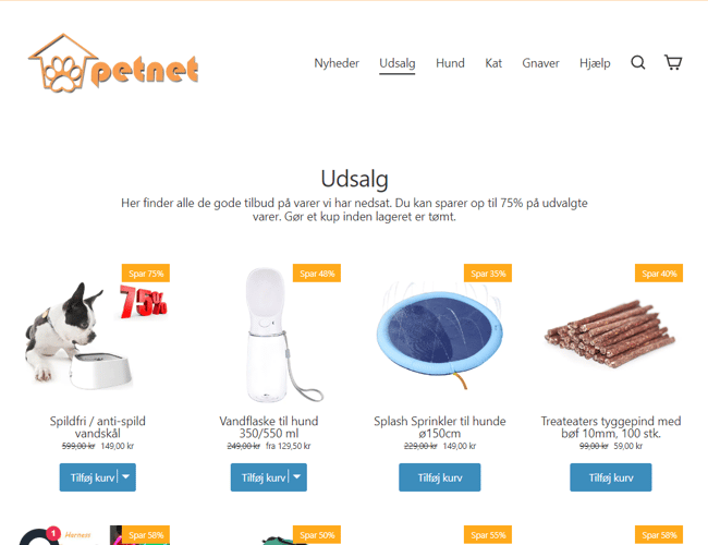 Webshop med salg af dyreartikler - Månedlig omsætning på ca. 150.000 kr.