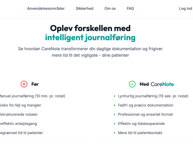 CareNote – AI-drevet SaaS-platform til sundhedssektoren!  Kan optage lægesamtaler og omdanne dem til præcise journalnotater. Klar til vækst og skalering!