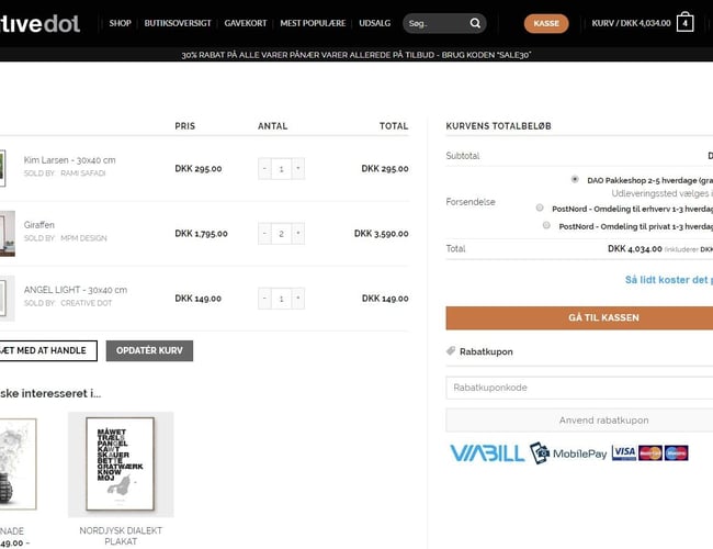 CreativeDot - Design webshop/salgsportal med eget brand - Omsætning ca. 130.000 kr. i 2018 (på standby)