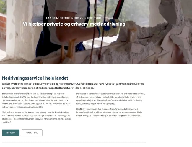 Nedrivnigs firma hjemmeside.