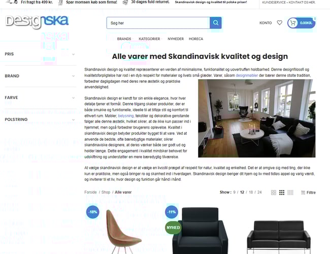 Hurtig møbel og interiør webshop som hurtigt kan ændres til dit behov