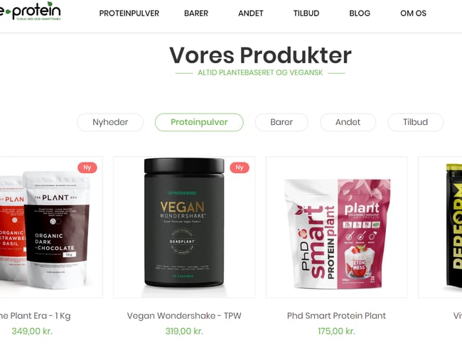 Veletableret webshop med salg af Veganske Protein- og Sportsprodukter