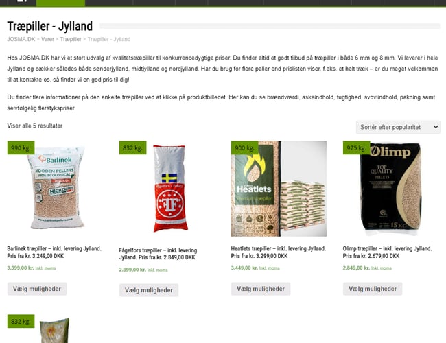 Dropshipping - Salg af træpiller, brændetårne, briketter - JOSMA.dk - Omsætning de sidste 3 år: 865.000 / 850.000 / 470.000