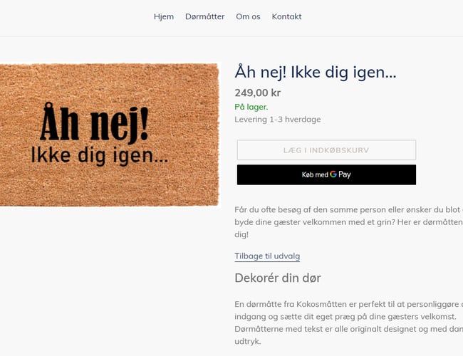 Veletableret webshop med salg af kokosmåtter.  