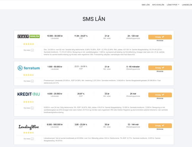 Sparexperten.dk - Affiliate hjemmesider sammeligning af lån - Omsætning 2020: 7975 DKK med en EPC på 24,31 DKK