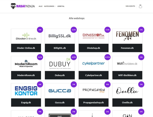 Cashback / Incentive website - Rabatninja.dk - Affiliate website med cashback til brugerne