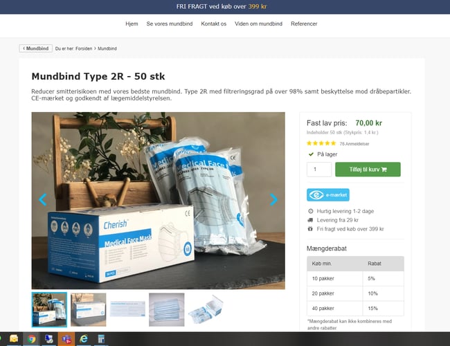 Mundbind webshop med omsætning og varelager - Nummer 1 på google organisk