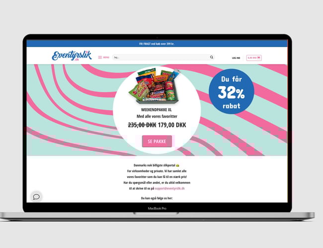 Eventyrslik.dk webshop med salg af slik - Månedlig omsætning på 100.000 kr. med en bruttoavance 30-40%