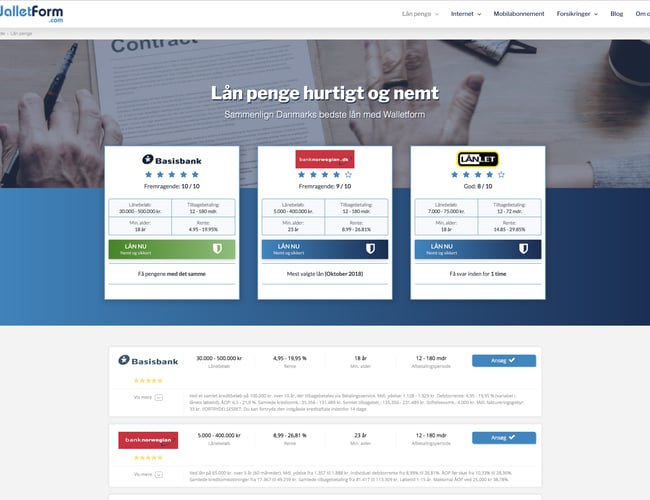 Walletform.com - Affiliate sammenligning site med stærkt domæne med internationalt fokus