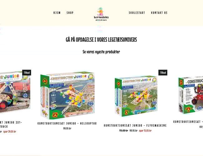 Køreklar webshop BØRNESBIKS.DK - Lejetøj og diverse til børn, perfekt til skolestart!