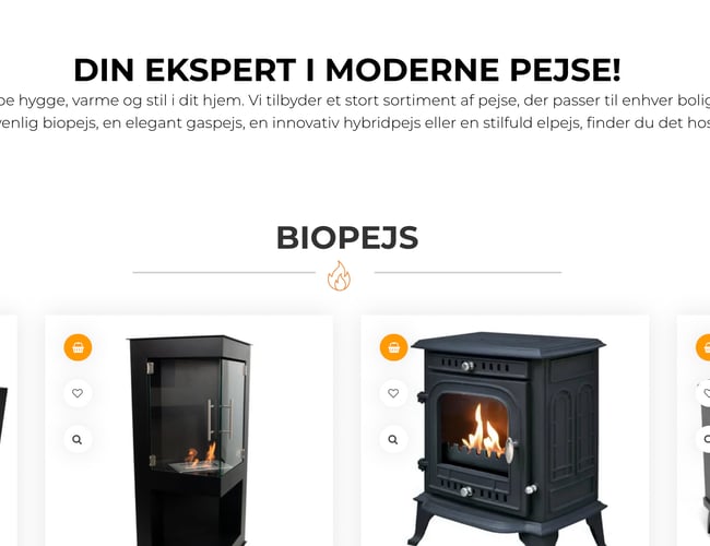 Webshop med salg af pejse og tilbehør (dropshipping)