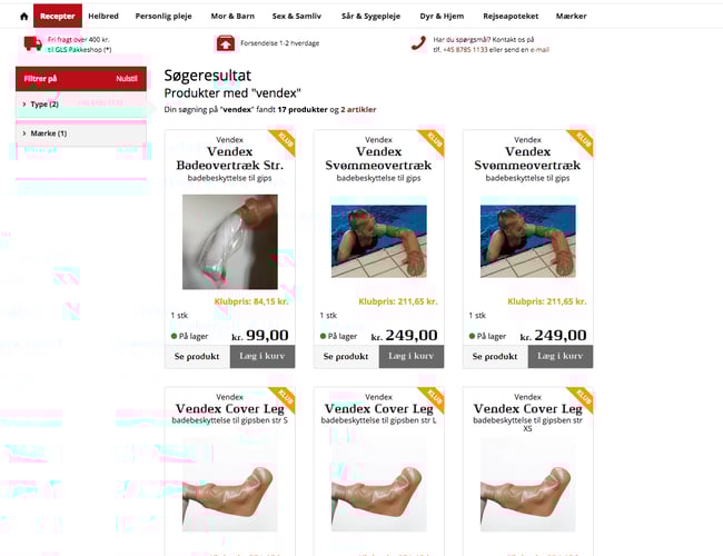 Vendex.dk - Produktionsvirksomhed med unikt produkt solgt i webapoteker - Dækningsgrad på ca. 85-90%