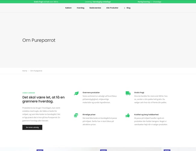 Webshop med bæredygtige produkter inkl. varerlager