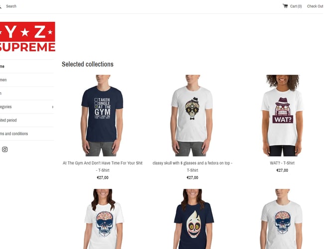 Komplet international dropshipping webshop, der sælger illustrationer og citater tryk på T-shirts