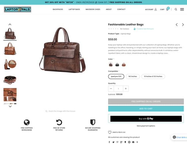 Laptoppals.com / Dropshipping webshop med omsætning & salg af computertasker