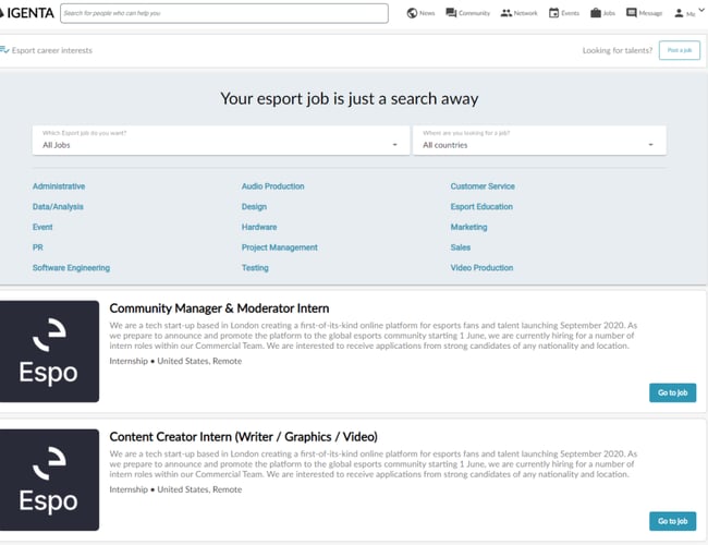 Rekrutteringsplatform til esport og gaming industrien