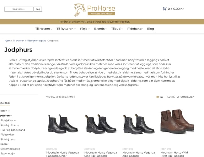 Velrennomeret rideudstyrs webshop med delvist dropshipping koncept! omsætning 2022: 2022: 624.288 kr.