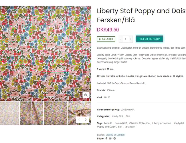 Webshop med salg af luksus stof og sytilbehør - Omsætning 2021: 100.303 kr.