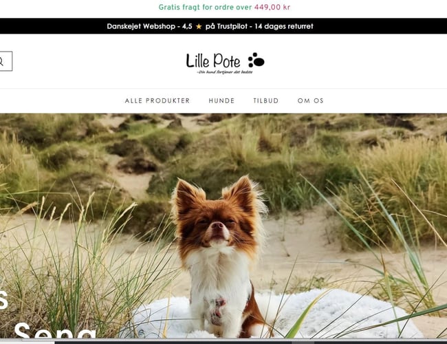 Webshop der sælger hundeartikler og med 4,5 stjerner