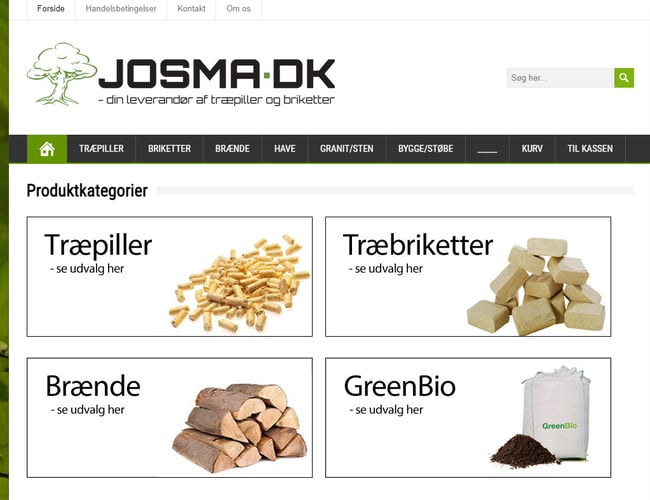 Dropshipping - Salg af træpiller, brændetårne, briketter - JOSMA.dk - Omsætning de sidste 3 år: 865.000 / 850.000 / 470.000
