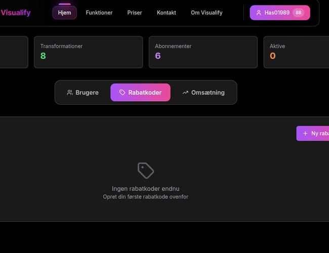 Visualify.dk - AI Produktfoto SaaS med Abonnement, Credits & Admin Panel