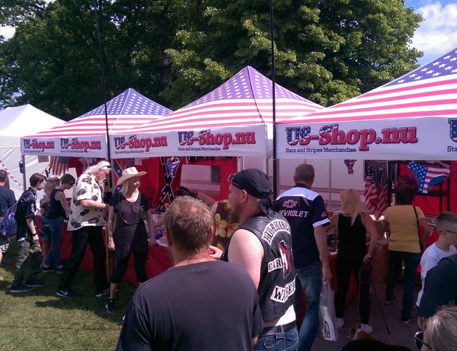 Køreklar færdig Amerikanerpakke med webshops (2 stk) - Bil og pop-up shops til salg.