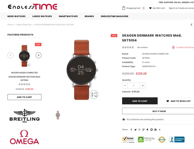 endlesstime.dk - Dropshipping webshop til salg med kendte ur brands som Omega, TAGHeuer osv.