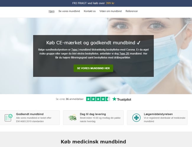 Mundbind webshop med omsætning og varelager - Nummer 1 på google organisk