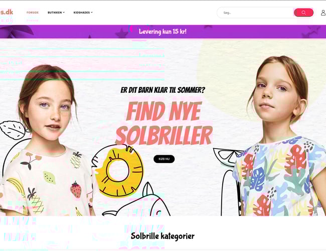 Niche webshop med salg af solbriller til børn fra 0 til 5 år