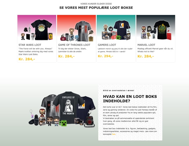 Abonnementsbaseret gaming & film merchandise webshop - First Mover i Danmark