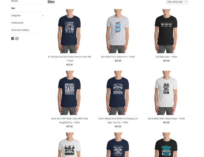 Komplet international dropshipping webshop, der sælger illustrationer og citater tryk på T-shirts