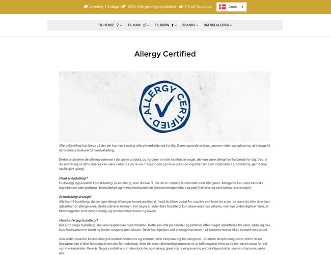NulAllergi.com - Webshop med et fokus: Hudvenlige produkter til folk med allergi - Allergy Certified