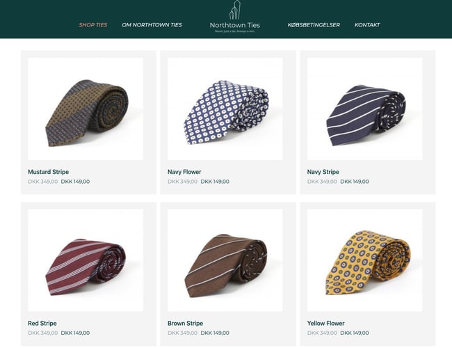 northtown-ties.dk - Gennemført webshop med salg af kvalitets slips til enhver lejlighed