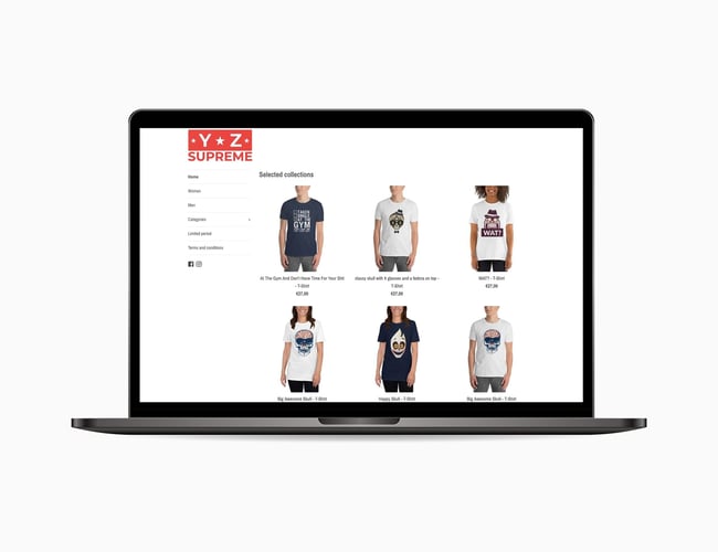 Komplet international dropshipping webshop, der sælger illustrationer og citater tryk på T-shirts