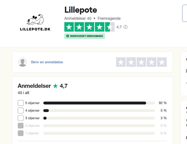 Webshop der sælger hundeartikler og med 4,7 stjerner