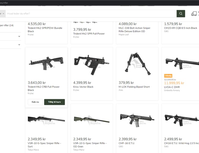 Webshop med salg af Airsoft, Outdoor og Milsim grej sælges