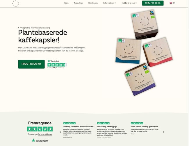 Webshop med abonnement af komposterbare kaffekapsler - Omsætning på 12 måneder: 303.482 DKK - Private label