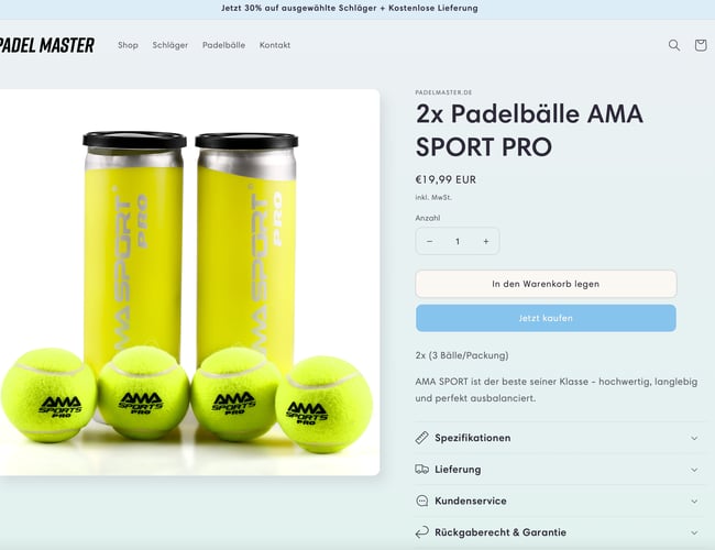 Tysk Padel Webshop Sælges! - Kvalitets produkter med gode marginer. Stort voksende marked.