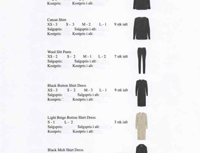 Salg af varelager af tøj 