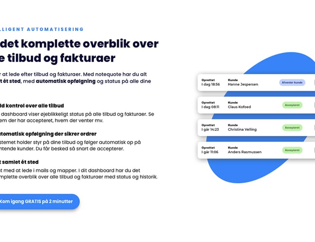 notequote.dk - AI drevet SaaS platfrom som forvandler noter og forespørgsler til tilbud og fakturaer på sekunder! 100% automatiseret - 700 udviklingstimer!