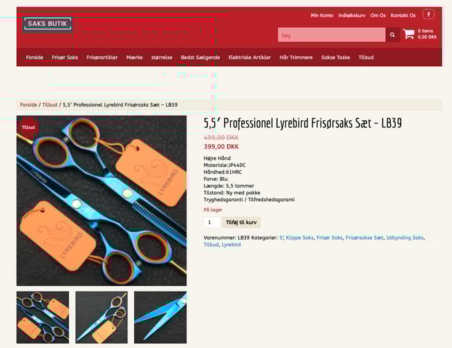 saksbutik.dk - Webshop med salg af sakse til private og erhverv - Omsætning 325.000 kr. 2020