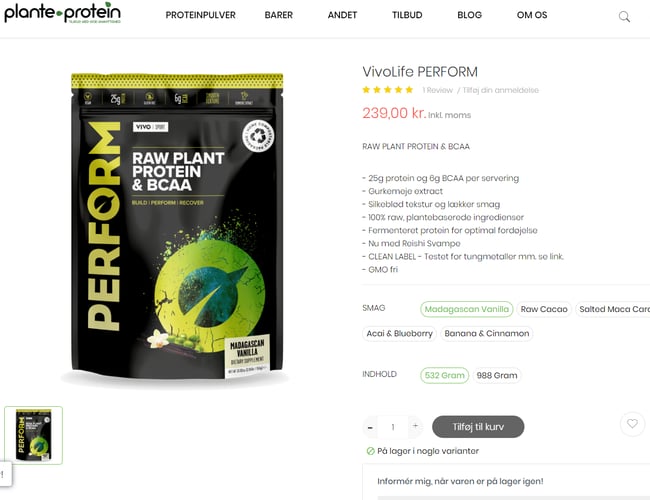 Veletableret webshop med salg af Veganske Protein- og Sportsprodukter