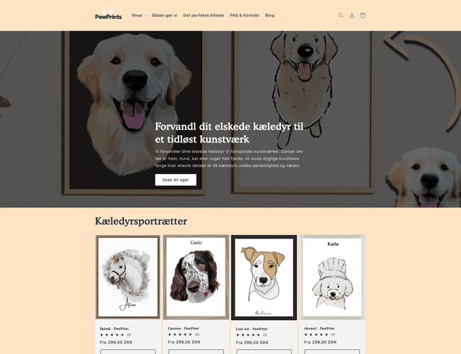 PawPrints.dk - Kæledyrsportrætter, puder, kaffekrus og muleposer