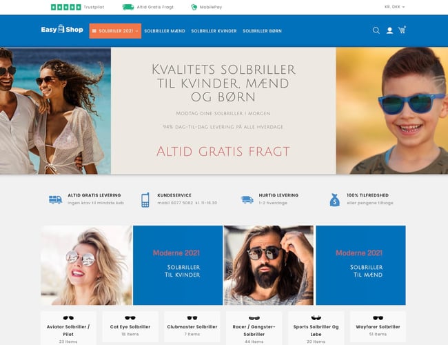 Webshop med salg af solbriller som er SEO optimeret