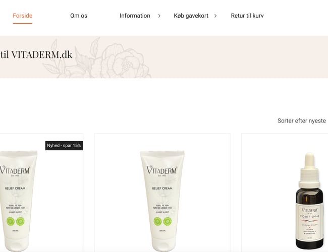 Webshop med varemærkeregistreret hudplejecreme inkl. varelager