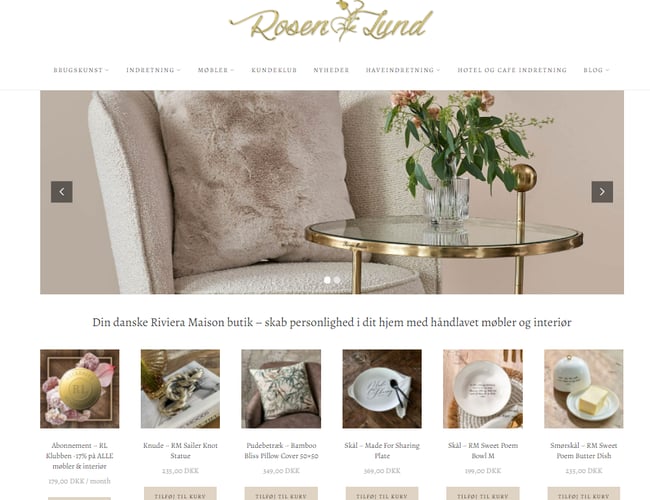 Webshop med møbler og interiør, ligger 1. på google på udvalgte nøgleord. Mulighed for tilkøb af varelager samt butiksinteriør og belysning til 350m2